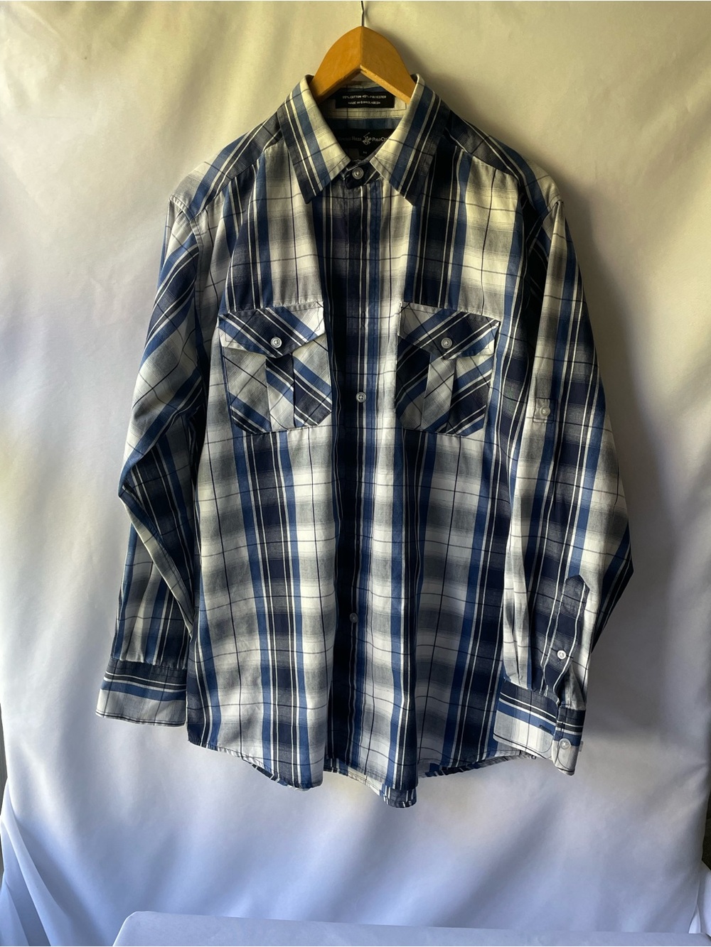 Beverly Hills Polo Club Blue and White Plaid Button-Down Shirt